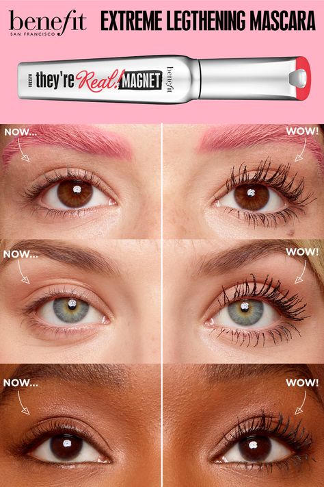 Science meets mascara…at lash! They’re Real! Magnet mascara’s magnetically charged brush attracts to the magnetic mineral-enriched formula to lift & extend BEYOND lash tips! The results are real! 36-hour lengthening & lifting effect* 40% longer-looking lashes** Lightweight, buildable formula won’t smudge or flake *Instrumental test on 21 women **Than bare lashes. Instrumental test on 21 women Lash Tips, Makeup Geek Eyeshadow, Makeup Pictorial, Learn Makeup, Soft Makeup Looks, Swag Makeup, Lengthening Mascara, Makeup Must Haves, Soft Makeup