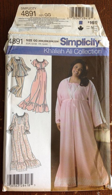 Simplicity 4891 - Womens Petite NIGHTGOWN, PAJAMAS and ROBE in Two Lengths, Size 26w thru 32w $12.00 +3.50 shipping 1800 Dresses, Petite Gowns, Victorian Things, Nightgown Pajamas, Pajamas Robe, Womens Nightgown, Nightgown And Robe, Nightgown Pattern, Osage County