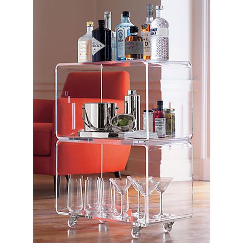 peekaboo clear rolling two shelf in new furniture | CB2. Home. Decor. Furniture. Ideas De Mini Bar, Acrylic Bar Cart, Lucite Furniture, Acrylic Bar, Gold Bar Cart, Bar Cart Styling, Acrylic Furniture, Bar Cart Decor, Sofa End Tables