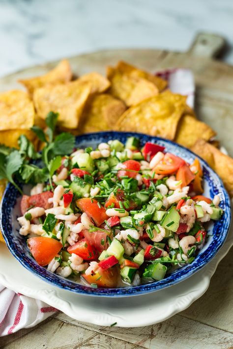 Baby Shrimp Recipes, Shrimp Ceviche Recipe, Salad Shrimp, Baby Shrimp, Fresh Tortillas, Ceviche Recipe, Shrimp Soup, Shrimp Ceviche, Fried Corn