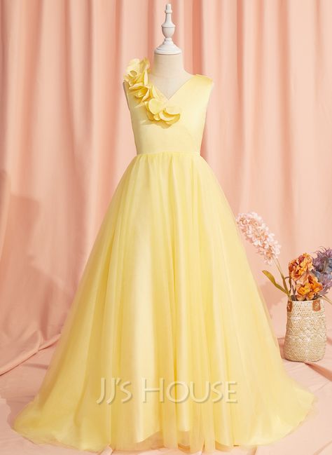 Pastel Yellow Bridesmaid Dresses, 1990s Outfits, Yellow Flower Girl Dresses, Yellow Bridesmaid Dresses, Satin Tulle, Bridesmaid Dress Colors, Flower Girl Dresses Tulle, Yellow Wedding, Childrens Dress