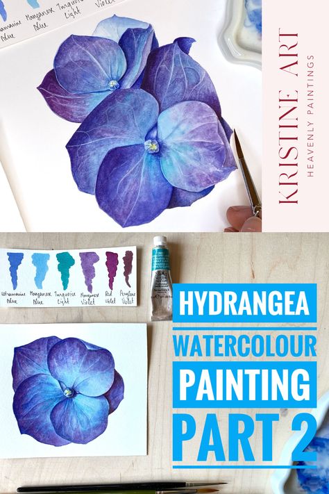 Hydrangeas Art Watercolor, Painting Hydrangeas, Hydrangea Watercolor, Watercolor Pencil Art, Hydrangeas Art, Watercolor Hydrangea, Hydrangea Painting, Painting Practice, Watercolor Art Diy