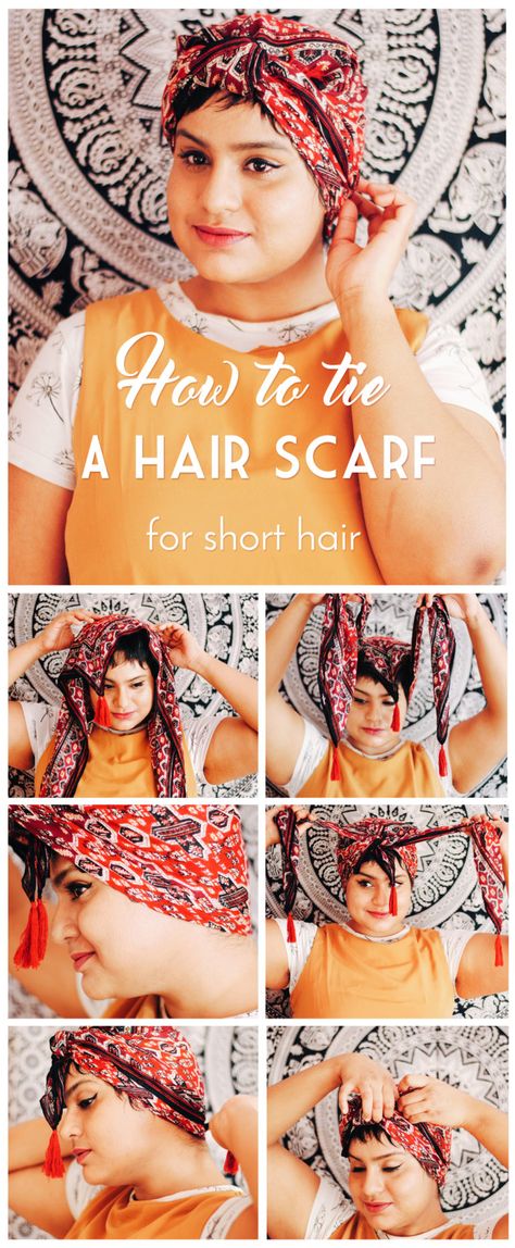 Scarf For Short Hair, Tie A Hair Scarf, Hair Scarf Tutorial, Messy Ponytail Hairstyles, Short Tie, Fancy Hair, Scarf Trends, Hair Scarf Styles, Head Scarf Styles