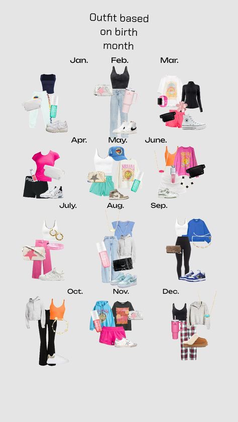 Your outfit based on your birth month! #outfitideas #outfitinspo Your Outfit Based On Your Birth Month, Outfits Based On Your Birth Month, Your Month Your Outfit, Based On Your Birth Month, Aurora Fashion, Pool Essentials, School Fit, 2024 Outfits, Fashion Capsule Wardrobe