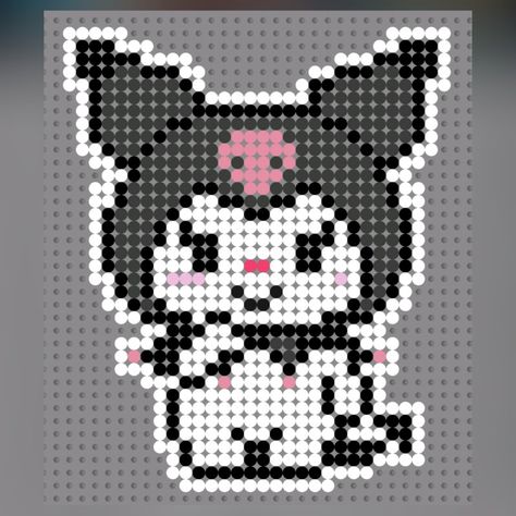 Kuromi Perler Beads 3d, Kuromi Cross Stitch Pattern, Kuromi Hama Beads, Pixel Sanrio, Kuromi Embroidery, Hama Art, Easy Perler Bead Patterns, Melty Bead Patterns, Fuse Bead Patterns