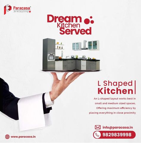 L Shaped Kitchens, Graphic Design Posters Layout, Kitchenware Design, Ad Layout, Social Media Branding Design, Kitchen Manufacturers, Creative Interior Design, Modular Kitchen Design, Digital Marketing Design