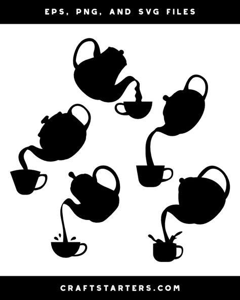 Tea Art Illustration, Tea Silhouette, Tea Pot Drawing Simple, Teapot Drawing Simple, Teacup Silhouette, Teapot Stencil, Teapot Pouring Into Teacup Tattoo, Teapot Silhouette, Teapot Pouring Tea Drawing