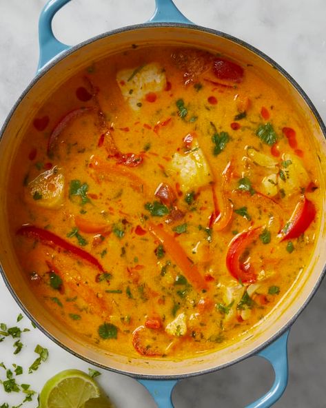 Moqueca (Brazilian Fish Stew) Recipe | The Kitchn Fish Soups And Stews, Moqueca Recipe, Brazilian Fish Stew, Fish Stew Recipes, Delicious Meatloaf, Cilantro Rice, Steamed White Rice, Seafood Stew, Fish Stew