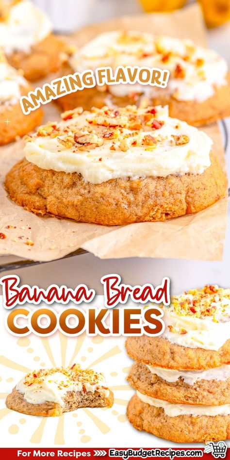 Banana Bread Cookies are the perfect twist on a classic treat! Soft, flavorful, and easy to make, these cookies are a must-try for any banana bread lover. Follow us for more easy dessert recipes! Banana Bread Cookies Recipe, Soft Banana Bread, Fun Holiday Desserts, Cream Cheese Frosting Easy, Banana Bread Cookies, Fast Desserts, Bread Cookies, Easy Budget, Banana Cookies