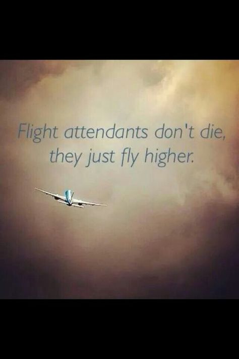 Flight Attendants don't die, they just fly higher.. Crew Quote, Flight Attendant Quotes, Airplane Quotes, Airline Humor, Flight Attendant Humor, Aviation Quotes, Aviation Humor, Loved One In Heaven, Flight Attendant Life