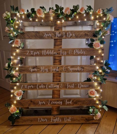 Pallet Wedding Decor, Pallet Mirror, Pallet Wedding Signs, Order Of The Day Wedding, Pallet Wedding, Garden Decor Diy, Rustic Wedding Diy, Price Increase, Order Of The Day