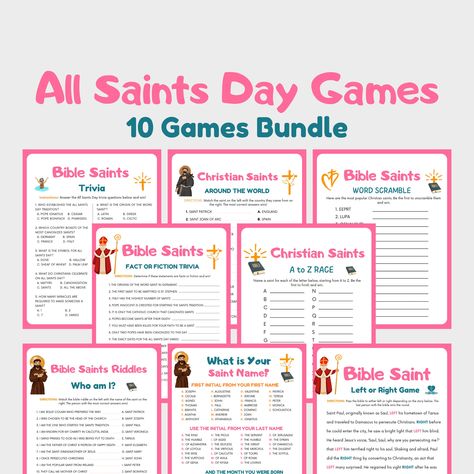 All Saints Day Games, Saints Day Games Bundle, Bible Games for Kids and Adults, Bible Study Games, Sunday School Games, Women Ministry Games by HappytimesGames on Etsy All Saints Day Games, All Saints Day Activities For Kids, Bible Study Games, Bible Games For Kids, Study Games, Family Altar, Saints Game, Sunday School Games, Saints Days