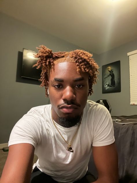 Ginger Twists Men, High Top Hairstyles Black Men, Brown Hair Men Black, Dyed Two Strand Twist Men, Brown Hair For Men, Dyed Cornrows, Black Men With Brown Hair, Honey Blonde Hair Men, Honey Blonde Dreads Men