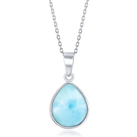 Beaux Bijoux Sterling Silver High Polish Bezel-Set Teardrop Natural Larimar 18 Pendant Necklace Cable Packaging, Blue Necklaces, Larimar Necklace, Larimar Jewelry, Larimar Pendant, Larimar Stone, Teardrop Pendant, Blue Necklace, Necklaces For Women