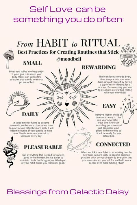 Importance of taking a habit and making it part of your self love rituals. Start small and with intention in your hearts. Love Rituals, Chaos Magick, Healing Potion, Chart Tool, Healing Journaling, Wiccan Magic, Self Care Bullet Journal, Energy Healing Spirituality, Life Guide