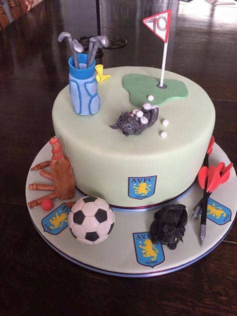 Multi sports cake 75 Birthday Cake, Sports Cake, Golf Birthday Cakes, Sports Themed Cakes, Birthday Golf, Dessert Oreo, Golf Cake, Sport Cakes, 40th Birthday Cakes