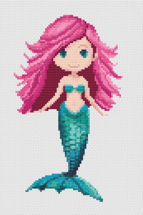 Free Mermaid Cross Stitch Pattern, Mermaid Cross Stitch Pattern, Whimsical Mermaid, Sea Things, Mermaid Cross Stitch, Stitch Stuff, Fantasy Cross Stitch, Easy Cross Stitch, Simple Cross