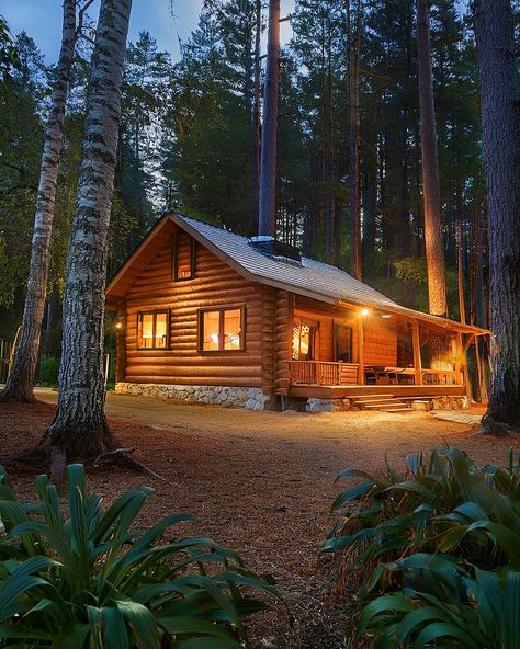 A rustic log cabin in the heart of the forest, showcasing wooden textures and a cozy chimney under a clear blue sky. Big Bear California Cabins, Log Cabin Aesthetic, Cabin In The Woods Aesthetic, Farm Goals, Log Cabin Exterior, Big Bear California, Timber Cabin, Log Home Designs, Cabin Aesthetic