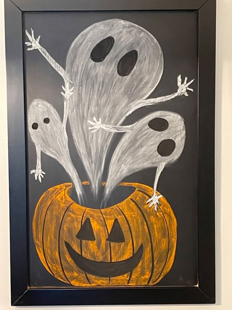 Happy Halloween Chalkboard Art, Spooky Season Chalkboard, Fall Chalk Art Sidewalk, October Chalkboard Ideas, Halloween Chalk Art Easy, Chalkboard Halloween Ideas, Fall Blackboard Ideas, Witchy Drawing Ideas, Halloween Chalkboard Art Easy