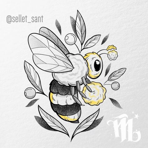 Bee Tattoo Outline, Bee Tattoo Design, Dark Disney Tattoo, Bumble Bee Tattoo, Celestial Tattoo, Pumpkin Tattoo, Mexican Art Tattoos, Bee Drawing, Bee Pictures