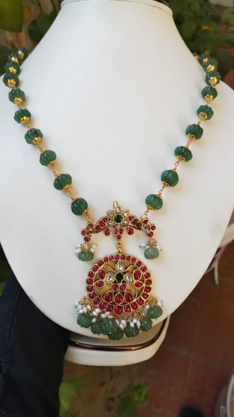 Ruby Pumpkin Beads Jewellery Indian, Green Pumpkin Beads Jewellery, Pumpkin Beads Jewellery Indian, Pumpkin Beads Jewellery, Pumpkin Beads, Coral Jewelry Set, Jewellery South Indian, Bridal Diamond Necklace, Gold Pearl Jewelry