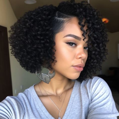 Side Part Curly Hair Natural, Side Part Curls Black Women Natural Hair, Short Curly Sew In, Side Part Natural Hair Black Women, Twistout On Short Natural Hair, Curly Side Part Bob, Curly Bob Black Women, Natural Hair Side Part, Coily Bob