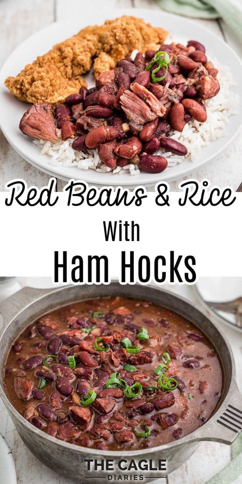 Tasty red beans and rice with ham hocks is the best way to cook this New Orleans favorite. I like to cook in the pressure cooker, but this recipe can be cooked any way you wish. Smoky red beans and rice cooked with ham hocks is heaven on a plate. Recipes Using Ham Hocks, Canned Red Beans Recipe, Red Beans And Rice Recipe Easy, Ham Hock Recipes, Ham Hocks And Beans, Dry Beans Recipe, Red Beans Recipe, Red Beans N Rice Recipe, Ham Hocks