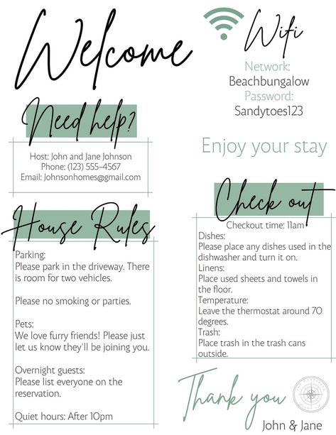 1 Page Airbnb Welcome Template, Beautiful Editable Welcome Sign for Hosts, Airbnb Checkout Instructions, Wifi Sign, House Rules Guide - Etsy Airbnb Checklist, Airbnb House Rules, Airbnb Superhost, Welcome Template, Welcome Basket, Welcome Baskets, Airbnb House, Wifi Sign, Airbnb Design