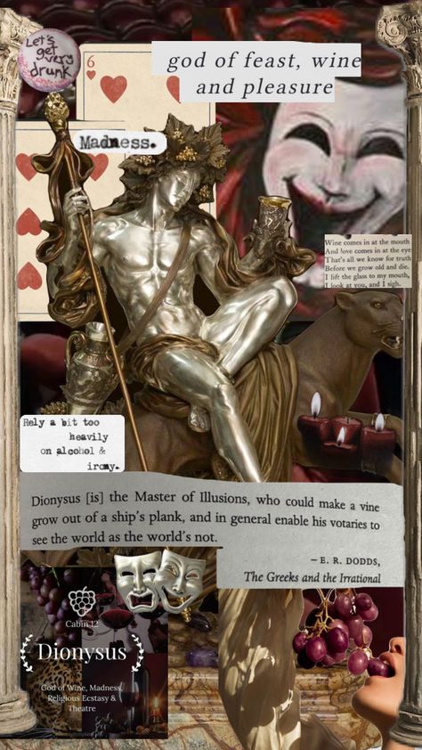 Dionysus board!!! go crazy!! #greekmythology #greekmyth #wine #crazy #percyjackson #dionysus #dionysusaesthetic #queer Dionysus Aesthetic Wallpaper, Dionysus Aesthetic, Dionysus God, Greek Mythology Gods, Greek And Roman Mythology, Greek Mythology Art, Ancient Myths, Roman Mythology, Mythology Art