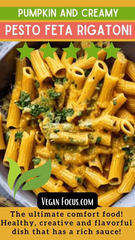 Try an ultimate comfort food experience with our Vegan Pumpkin and Creamy Feta Pesto Rigatoni recipe. It’s got all the right stuff, combined together into a healthy, creative and flavorful dish for lunch or dinner! This plant-based delight features al dente rigatoni pasta generously coated in a luscious blend of dairy-free feta and basil and spinach pesto, creating a rich and savory pesto sauce. Complementing this decadence is a velvety pumpkin sauce. Delicious!
#pumpkinpasta #veganpasta Pesto Rigatoni, Pumpkin Pesto, Feta Pesto, Rigatoni Recipe, Rigatoni Recipes, Spinach Pesto, Vegan Feta Cheese, Creamy Feta, Vegan Pumpkin Recipes