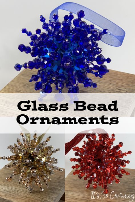 Diy Beaded Ornaments Christmas, Easy Beaded Christmas Ornaments, Christmas Bead Crafts Diy, Jeweled Ornaments Diy, Christmas Bead Ornaments Diy, Glass Bead Ornaments Diy, Diy Glass Ornament Ideas, Glass Bead Crafts Diy Projects, Beaded Christmas Ornaments Diy Tutorials