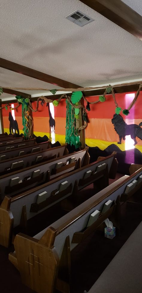 Into the Wild VBS-Side walls of Sanctuary Wild Life Vbs Decoration, Wild Live Vbs Decorations, Wildlife Decorating Ideas, Answers In Genesis Vbs 2024 Decorations, Vbs Jungle Theme, Outback Vbs Decorations, Jungle Themed Vbs, Wild About Jesus Vbs, Wildlive Vbs Decorations