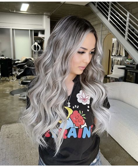 Dark Brown To Ash Blonde Balayage, Grey Blonde Hair Ashy Highlights, Smokey Ash Blonde, Platinum Silver Hair, October Hair, Silver Balayage, Balyage Long Hair, Ash Blonde Hair Balayage, Balyage Hair