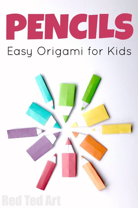 Easy Origami Pencil for Kids. Make this Simple Origami Pencil for Back To School. They make great Paper Pencil Bookmarks or would be fun DIY Lunchbox Note #pencil #papercrafts #origami #backtoschool #bookmarks Fun Origami Crafts, Pencil For Kids, Origami Pencil, Origami For Kids, Easy Origami For Kids, Simple Origami, Origami Projects, Origami Bookmarks, Red Ted Art