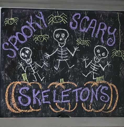 Halloween Chalkboard Art Skeletons Halloween Chalk Wall Ideas, Skeleton Chalk Art, Halloween Chalk Art Ideas, Halloween Chalkboard Art Diy, Welcome Fall Chalkboard Art, Chalkboard Quotes Home, Skeleton Chalkboard Art, Fall Sidewalk Chalk Art Ideas, Halloween Chalkboard Ideas Easy