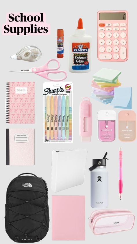 School supplies What School Supplies Do You Need For 7th Grade, Aesthetic School Supply, Grade 10 School Supplies List, Grade 12 School Supplies List, Organized School Supplies, School Supplies Theme Ideas, School Supplies 6th Grade Girl, Senior School Supplies, High School School Supplies List