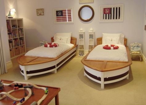 Room For Two Kids, Reka Bentuk Bilik Tidur, Boat Bed, Boys Bedroom Themes, Nautical Room, Nautical Bedroom, Hiasan Bilik Tidur, Nautical Home, Kids Room Design