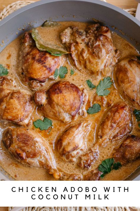 Chicken Adobo Filipino, Filipino Chicken Adobo, Easy Filipino Recipes, Coconut Milk Chicken, Filipino Dish, Chicken Adobo, Adobo Recipe, Hawaiian Dishes, Coconut Milk Recipes