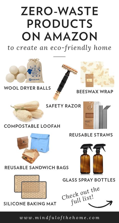 Want some plastic-free reusable products to start living a more sustainable lifestyle? These zero-waste products on Amazon will help get you started! You'll save money and help the planet at the same time, just by creating an eco-friendly home. #zerowaste #amazon #zerowasteliving #ecofriendly #ecofriendlyliving #mindfulofthehome #ecoconscious #sustainability #sustainableliving Zero Waste Products, Waste Free Living, Zero Waste Swaps, Environmentally Friendly Living, Eco Life, Eco Lifestyle, Plastic Free Living, Eco Friendly Home, Waste Free