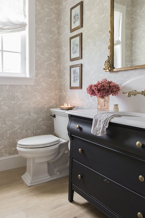 Jenna Sue Design, Jenna Sue, Black Vanity, Furniture Office, Powder Bath, Guest Bathroom, Home Tour, Autumn Home, Bathroom Inspiration