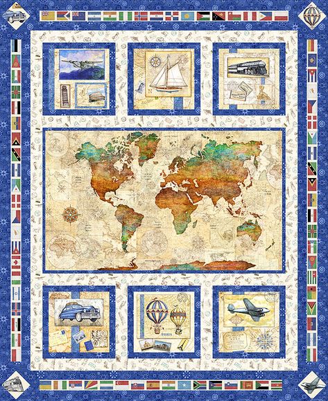 Free Pattern – World Traveler Travel Quilt Pattern, Travel Themed Quilts, Travel Quilt Ideas, World Map Quilt, Graphic Quilts, Map Quilt Pattern, Map Quilts, Vintage Map Of The World, Amazing Grace Hymn