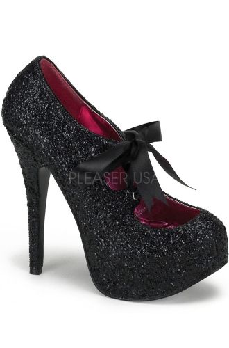 Bordello - Glitter Bow Teeze Shoe £63.99 Hak Tinggi, Glitter Stilettos, Glitter Pumps, Glitter Heels, Glitter Shoes, Shoe Closet, Black High Heels, Crazy Shoes, Pretty Shoes