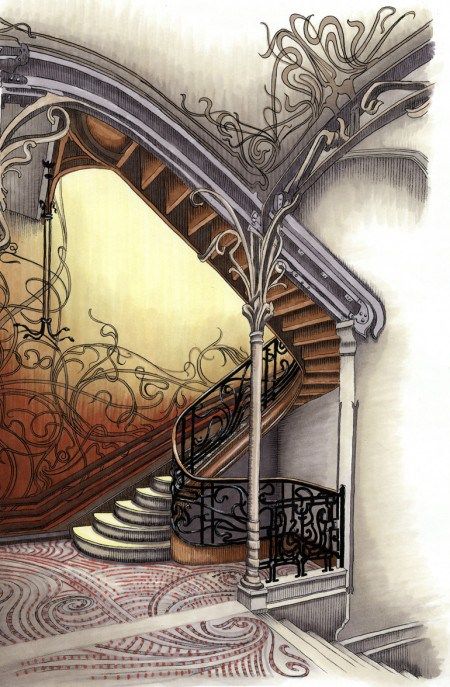 ART NOUVEAU Miami House, Alevel Art, Restaurant Layout, Art Nouveau Interior, Fairy Theme, Miami Houses, Interior Sketch, Art Nouveau Design, Rococo