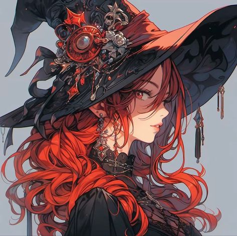 Anime Witch Red Hair, Anime Witch Pfp, Red Haired Witch, Witch Pfp, Witch Anime, Anime Pp, Anime Red Hair, Witch Characters, Anime Witch