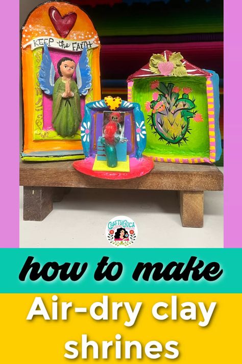 Clay Shrines And Altars Ideas, Diy Clay Altar, Craft Clay Ideas, Air Dry Clay Altar, Paper Clay Crafts, Diy Mexican Decor, Diy Clay Crafts Air Dry, Metaphysical Crafts, Air Dry Clay Pins