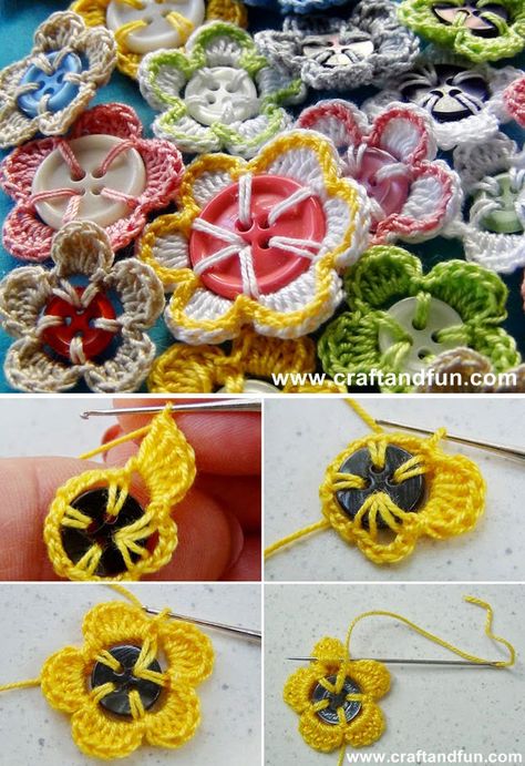 Stunning Crochet Button Flowers Tutorial | CrochetBeja Puff Flower, Crochet Puff Flower, Crochet Hot Pads, Crochet Flowers Easy, Crochet Hack, Pretty Crochet, Crochet Buttons, Crochet Flower Tutorial, Pattern Tutorial