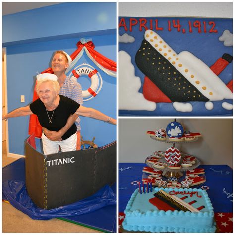 Titanic Birthday Party...Fun times! Birthday On A Cruise, Titanic Birthday Party, Titanic Wedding, Titanic Cake, Titanic Birthday, Titanic Party, Ship Ideas, Cruise Party, Boat Cruise