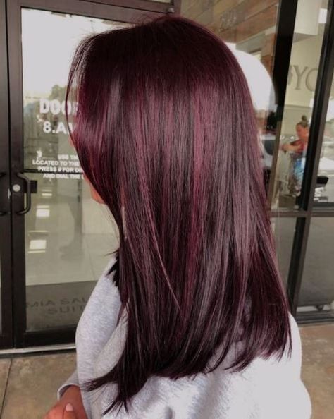 Black Tint Hair, Black Cherry Hair Highlights, Black Cherry Hair Color With Highlights, Black Hair With Red Tint, Black Cherry Balayage, Cherry Black Hair Color, Black Cherry Highlights, Black Cherry Aesthetic, Cherry Black Hair