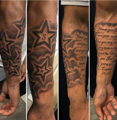 Cloud Tattoo Ideas For Men, Star Forearm Tattoo For Men, Forearm Tattoo Men Sleeve Clouds And Stars, Cloud Stars Tattoo, Red Ink Tattoos Men Sleeve, Jaylen Tattoo, Hard Tattoos Men Forearm, 4x4 Tattoo Ideas, Bape Tatoos