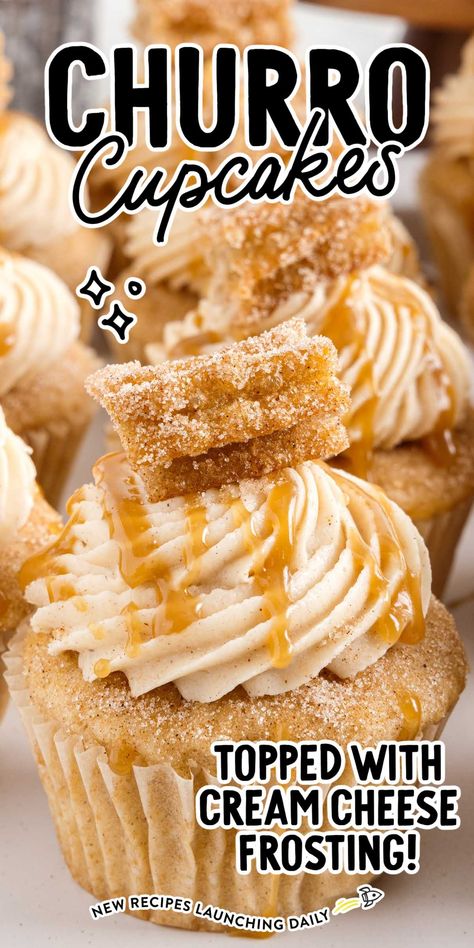 If you love the flavors of the favorite Mexican dessert, these fluffy cinnamon churro cupcakes are just the thing for you to try. Churro Cupcakes, Cinnamon Frosting, Homemade Churros, Gourmet Cupcakes, Vanilla Cake Mixes, Mexican Hot Chocolate, Mexican Dessert, Cupcakes Recipe, Homemade Hot Chocolate